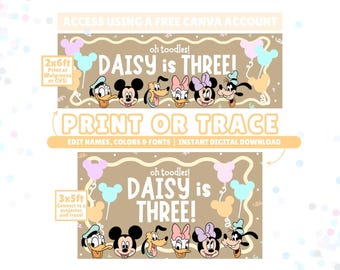 Mickey and Friends Inspired Birthday Customizable Banner Template | Printable | Traceable | Digital Download