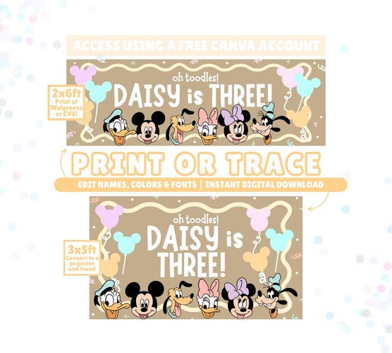 Mickey and Friends Inspired Birthday Banner — Customizable Printable Banner Template