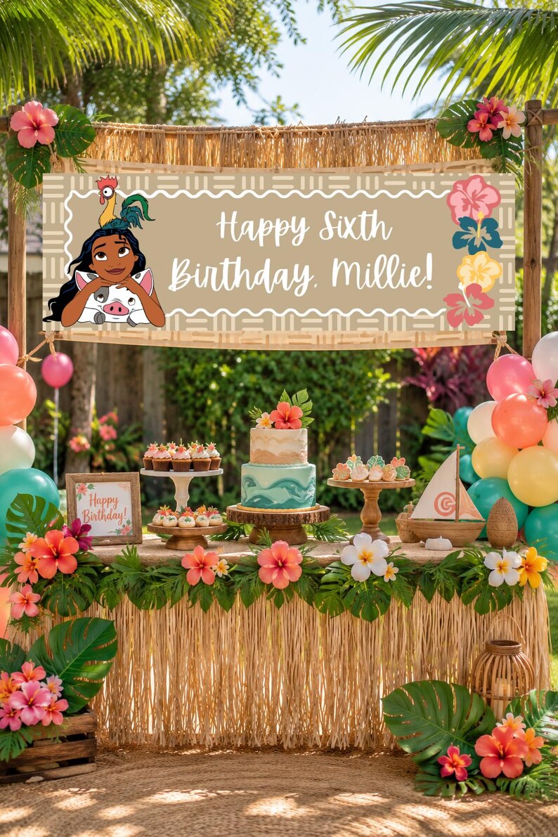 Moana Inspired Birthday Editable Banner Template | Printable 2x6 | Traceable 3x5 | Digital Download image 3