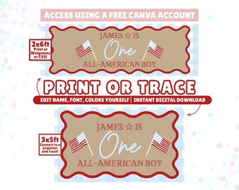 Plantilla de banner personalizable de Canva "One All-American Boy" / 2x6 / 3x5 / Descarga digital