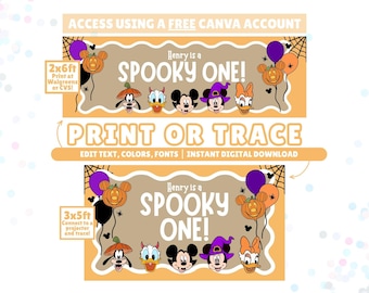 Halloween Musse Pigg och vänner inspirerad födelsedag redigerbar Canvas-bannermall | 2x6 | 3x5 | Digital nedladdning