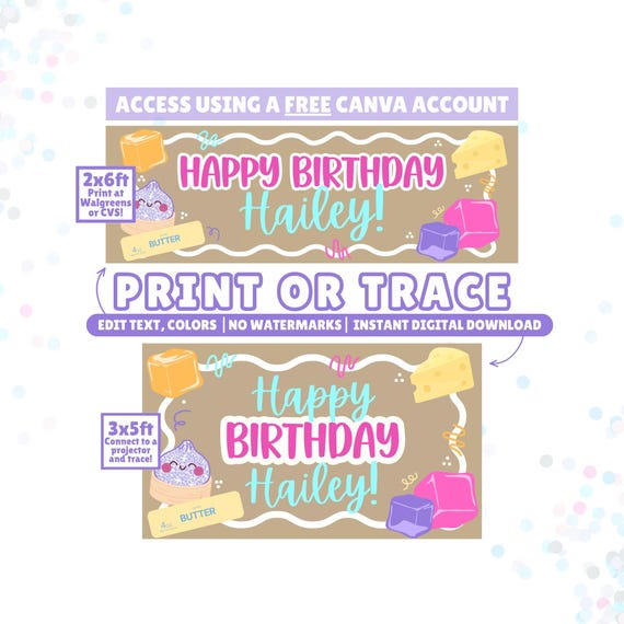 Squishy Birthday Banner Doh Sign Editable Printable Traceable Banner Template | Digital Download