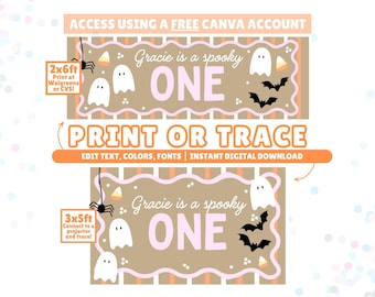 Anpassningsbar redigerbar bannermall för läskig Halloween-födelsedag | Digital nedladdning