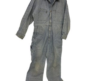 Lee 50s Union-Alls Coverall Jumpsuit Herringbone Denim Medium Roached Distressed