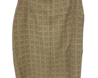 Vtg Tweed Skirt Fringe Hem CareerWear Neutral Professional  12 Teri Jon  Sparkly
