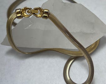 Vintage 25" Monet Gold Tone Herringbone Snake Chain Necklace Flat Classiccore