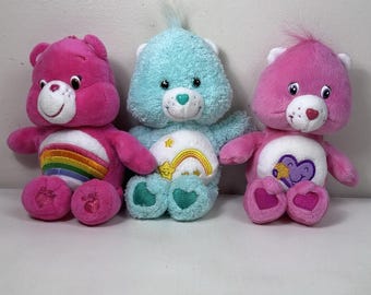 Vintage 2004 Care Bears Plush Lot: Take Care, Cheer, Wish Rainbow Nostalgia