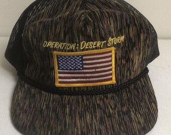 Operation Desert Storm Hat Trucker Cap Military USA Flag Camo