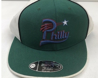 Vintage Y2K Philly Baseball Cap Fitted Hat Green White 7 1/2 Spinning Hat 360