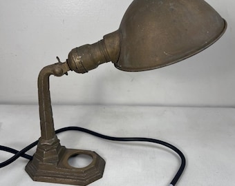 Vintage Industrial Art Deco Table Lamp Adjustable Steal Base Brass? Bronze?
