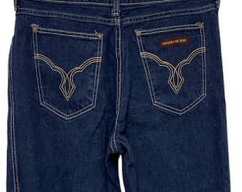 Vtg Dark Wash Flared Jeans Denim Raw Edge 34x32 Jacques De Noir Embroidered14/16