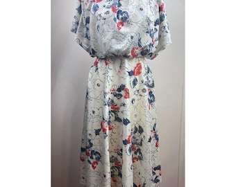 Vintage Poppy Floral Overlay Split Sleeve Tie Back Bohemian Belt Size 4 Dress