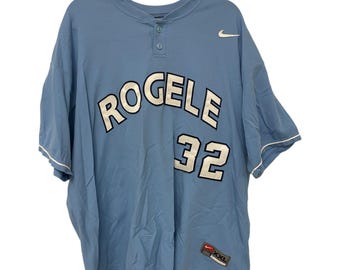 Vtg Nike Rogele 32 Baseball Jersey XXL Buttons Blue White Made USA Athleisure
