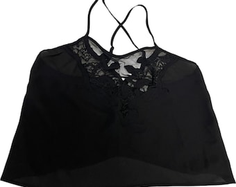 Vtg Victoria's Secret Lace Cami Top Black Sheer Sleeveless Large Softgoth Emo