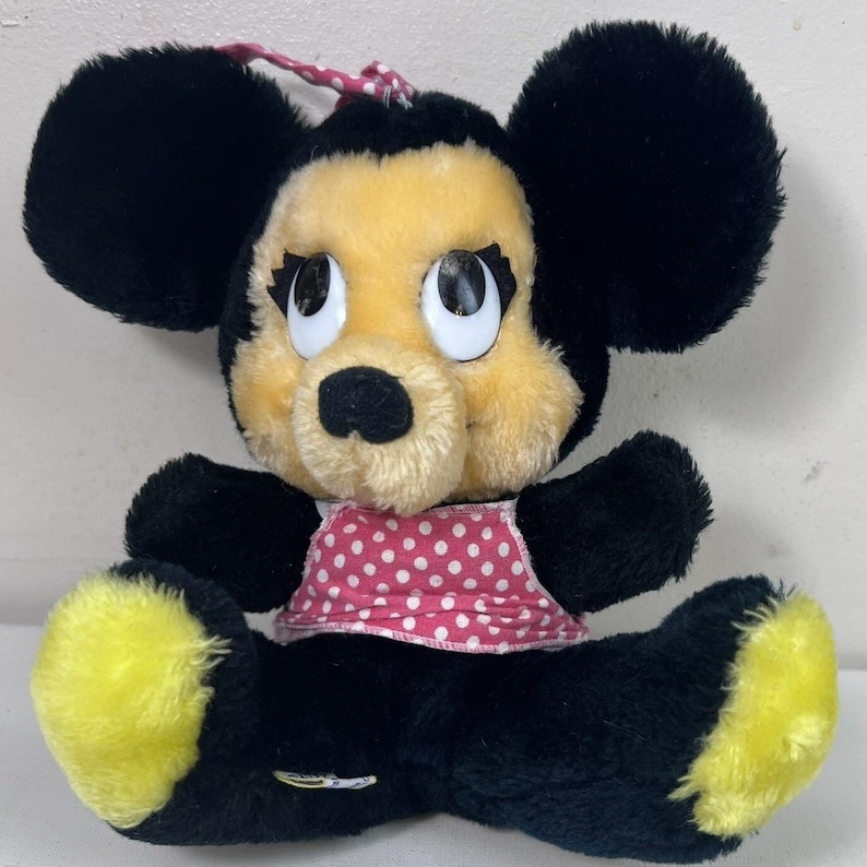 Vtg Disney Minnie Mouse Plush Doll Stuffed Toy Walt Disney Korea eye wear image 1