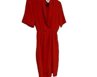 Vtg Red Dress Short Sleeve Wrap Style Career Wear Dress No Belt 8