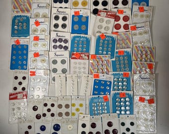 52 Old Vintage Mixed Buttons On Cards Old Stock NOS Sewing Craftcore