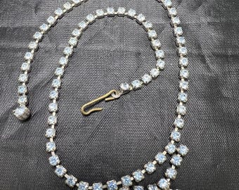 Vtg Blue Rhinestone Choker 14" Necklace Dainty Silver Tone Party Jewelry Glame