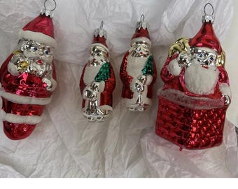 VTG Western Germany Mercury Glass Blown Ornament Santa Claus Lot of 4 Classic
