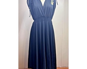 Vintage Jonathan Logan Black Midi Dress Smocked Waist Floral Size Small Sheer