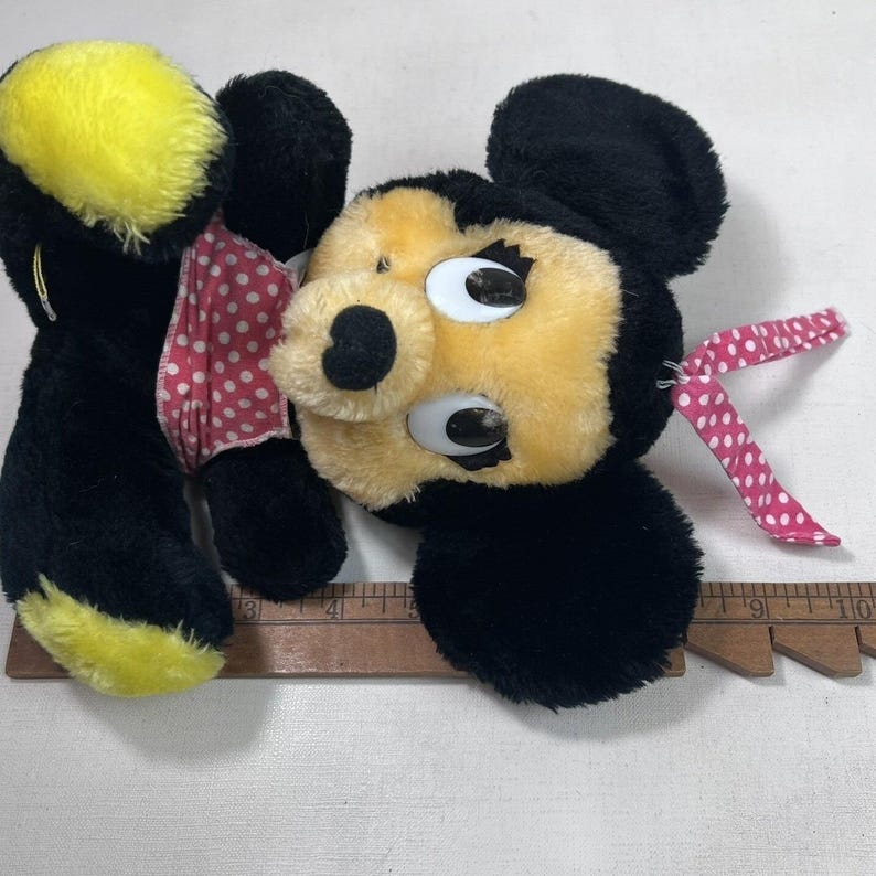 Vtg Disney Minnie Mouse Plush Doll Stuffed Toy Walt Disney Korea eye wear image 5