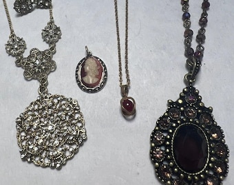 Jewelry Cameo Filigree Rhinestone Necklaces Earring Bundle Ornate Victorian Goth