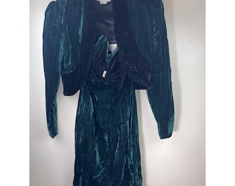 Vintage Velvet Dress & Bolero Set Strapless Emerald Green Dress Size 6 Cache