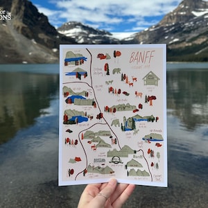 Carte illustrée du parc national Banff : Décoration murale des Rocheuses canadiennes