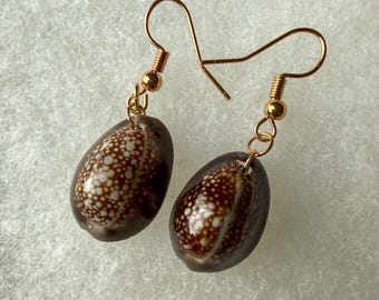 Gouden kauri-oorbellen met slangenkop