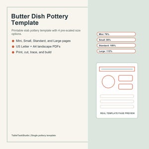 Butter Dish Pottery Template PDF | Printable Slab Ceramic Pattern in 4 Sizes | No-Wheel Clay Hand-building Project