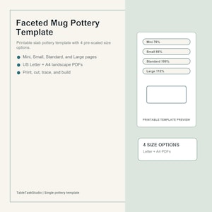 Faceted Mug Pottery Template | Slab Building Ceramic Pattern (4 Sizes, PDF)