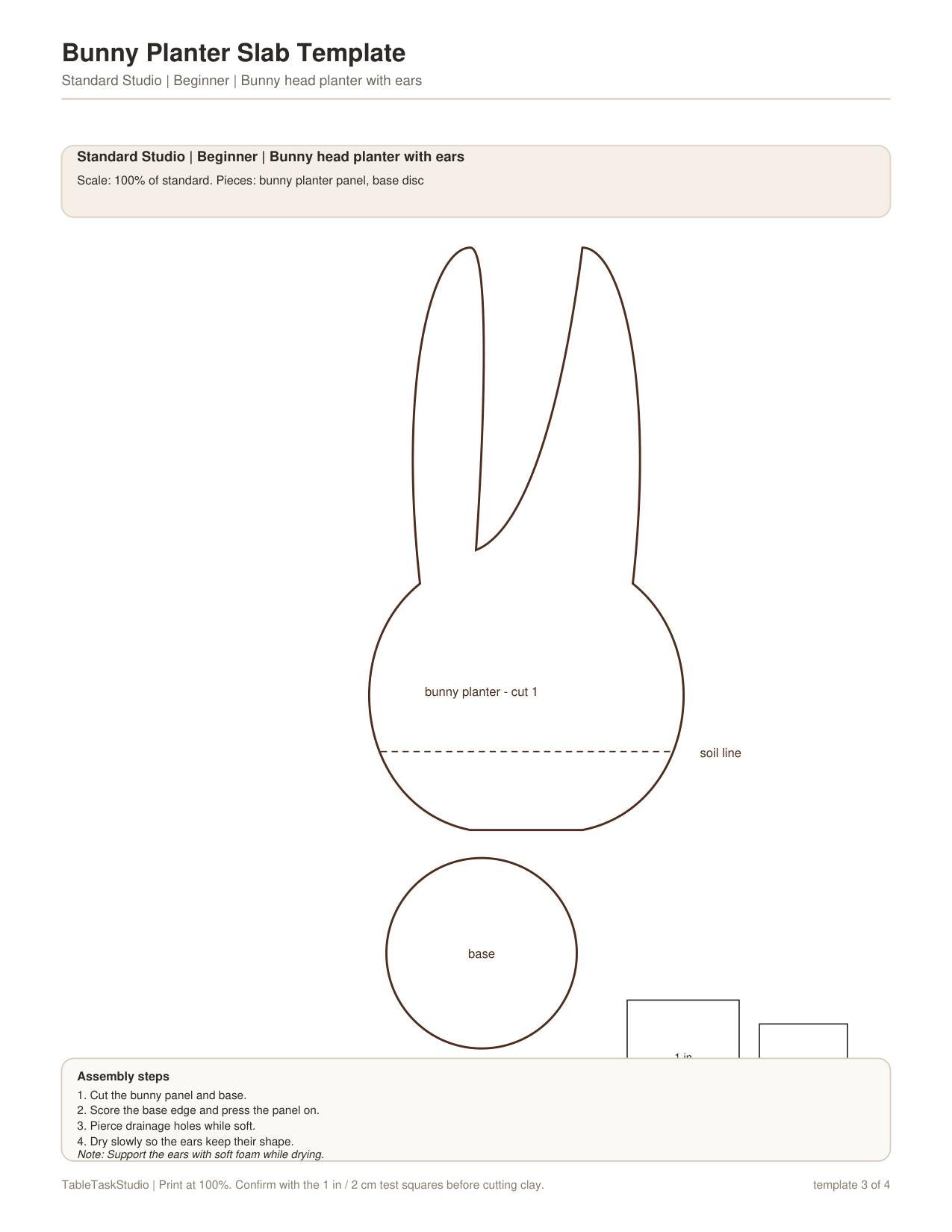 Bunny Planter Pottery Template