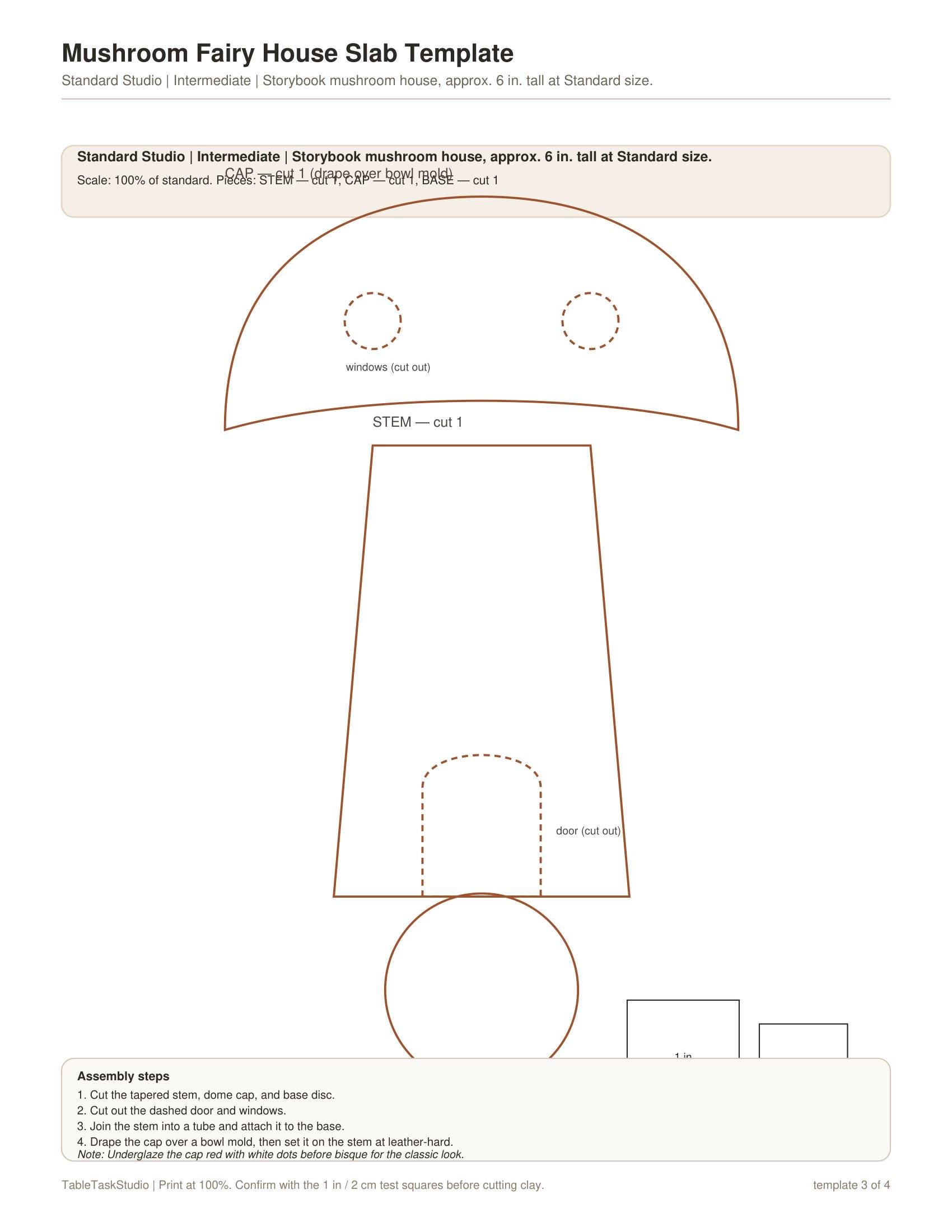 Mushroom Fairy House Pottery Template PDF