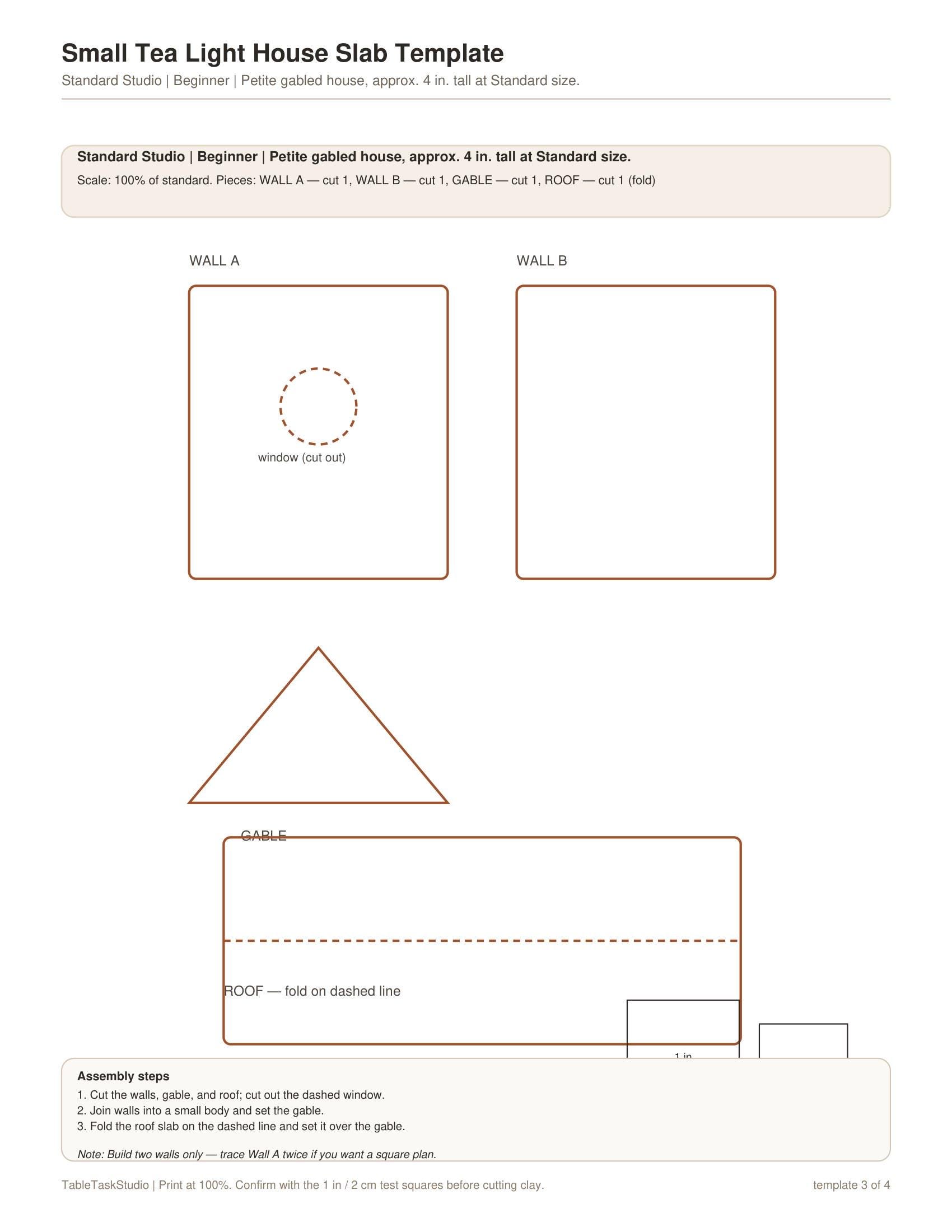 Small Tea Light House Pottery Template PDF