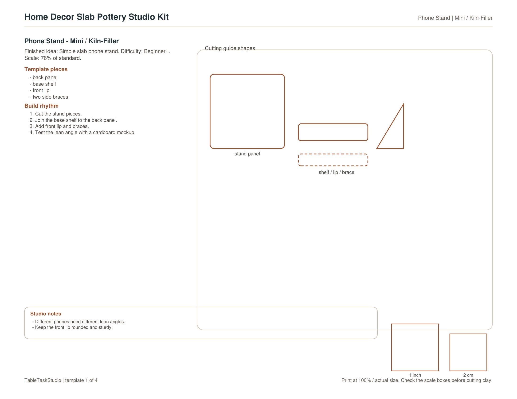 Slab Pottery Phone Stand Template