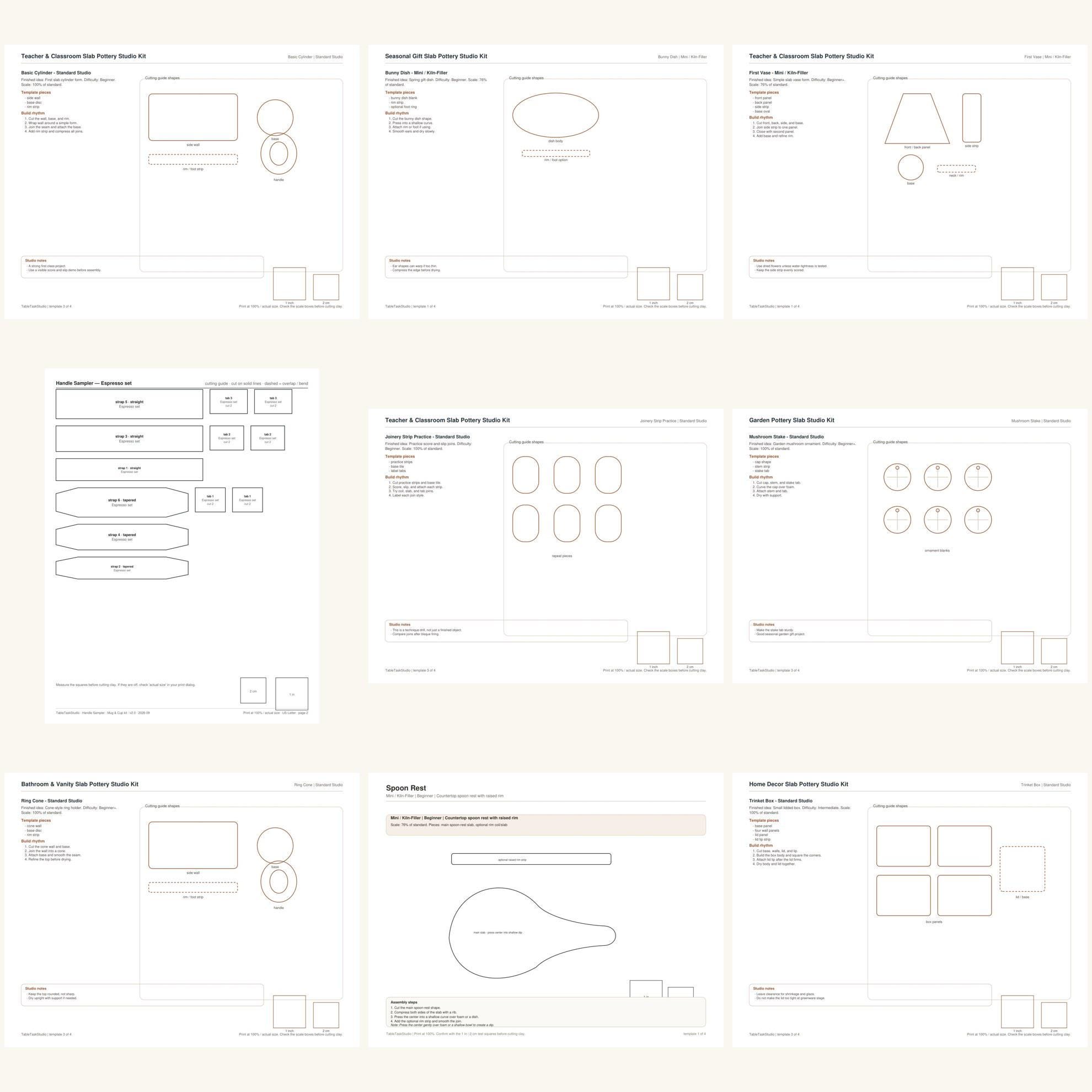 Slab Pottery Form Templates Bundle