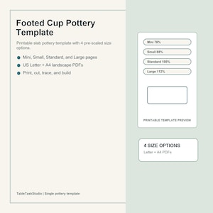 Modello PDF per tazza in ceramica con piedistallo / Modello per la costruzione di lastre in ceramica in 4 misure / Modello stampabile per argilla