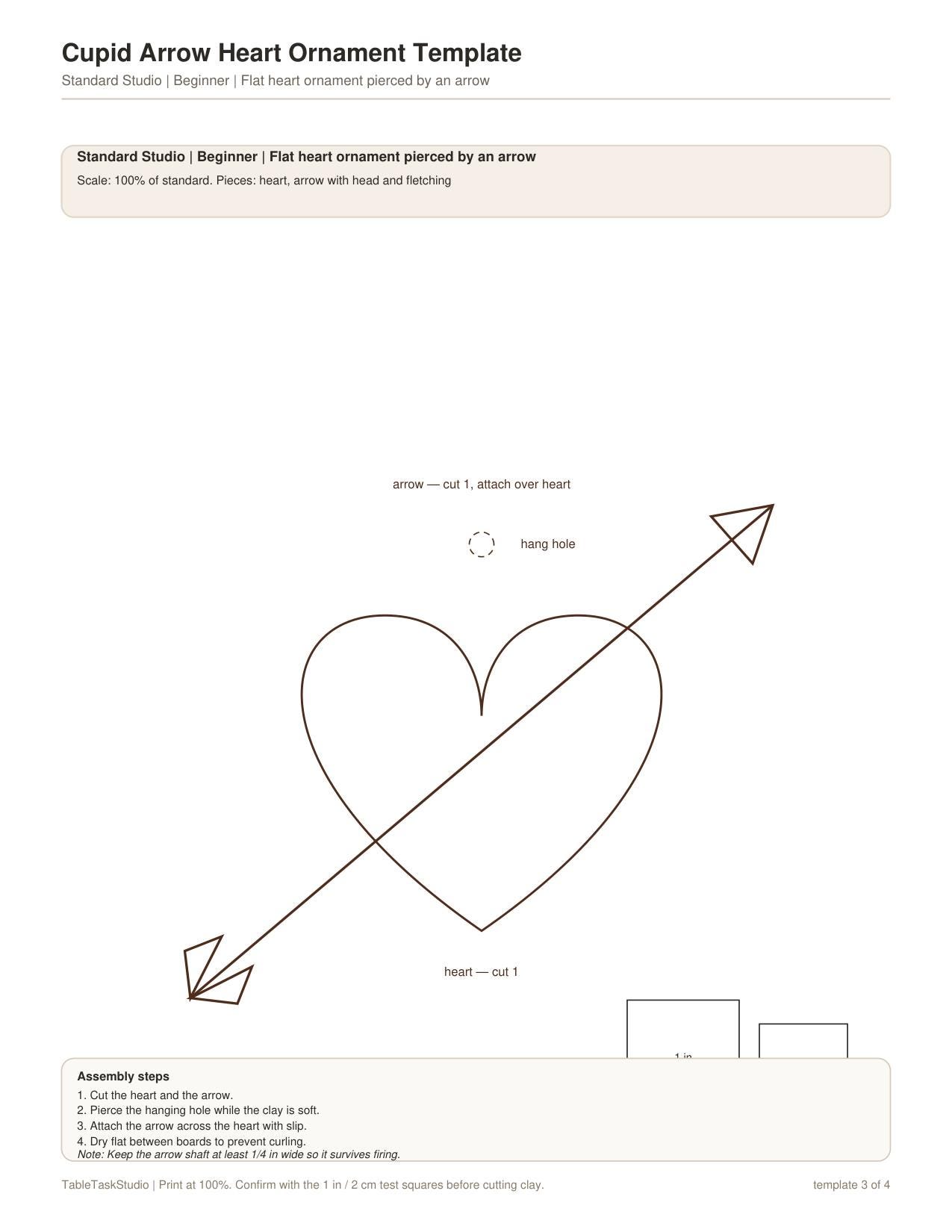 Cupid Arrow Heart Ornament Template