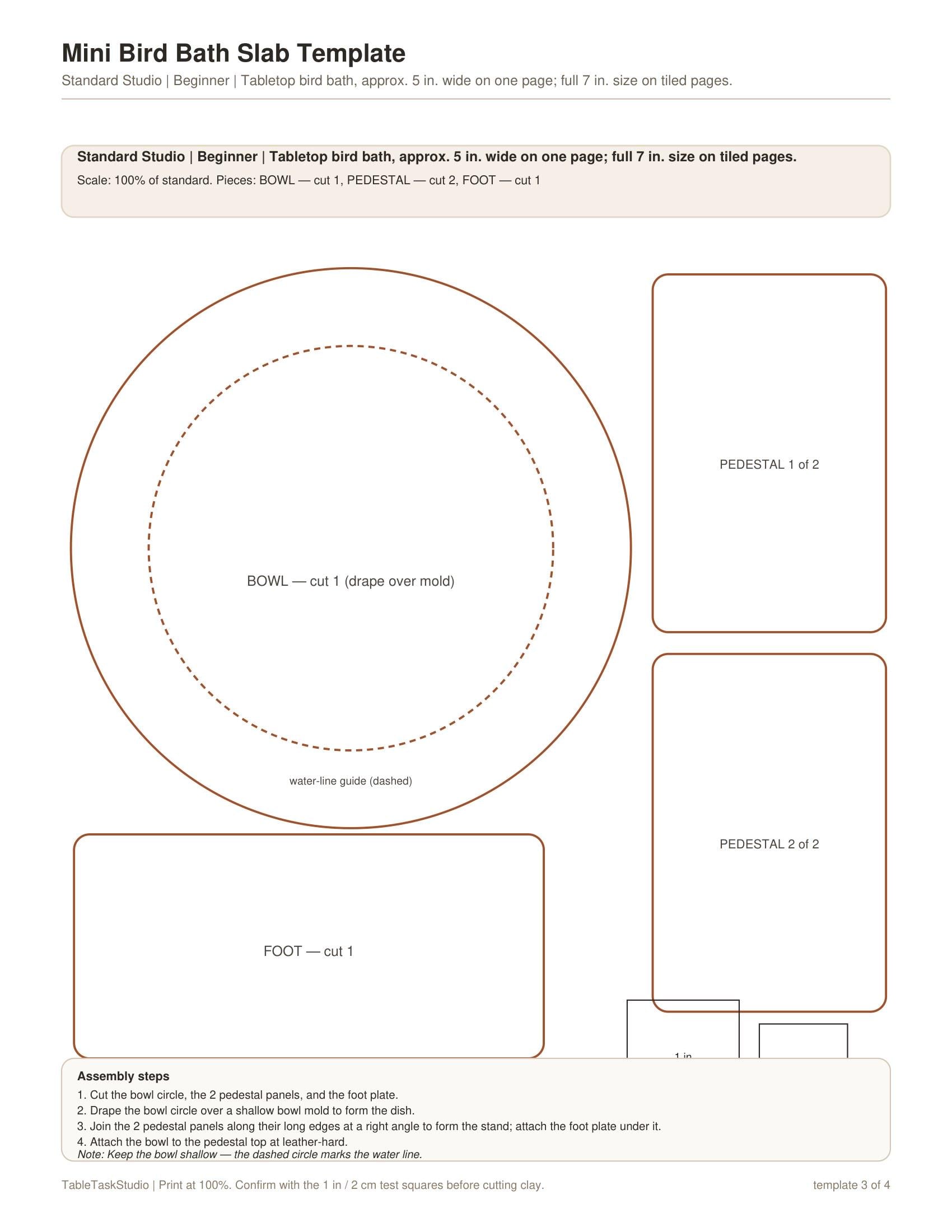 Mini Bird Bath Slab Template PDF