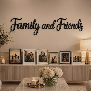 Family and Friends Script Wall Sign | Wood Staircase Gallery Decor