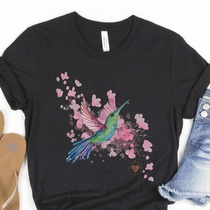 Hummingbird Shirt, Sakura Blossom Shirt, Watercolor T Shirt, Bird Lover T-Shirt, Bird Art Tee, Gift for Hummingbird Lover