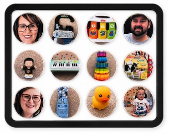 Imanes personalizados con fotos para el tablero de palabras de mi hijo.