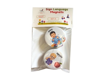 Imanes de lenguaje de señas - Juego de 10 imanes para refrigerador - JUEGO 2