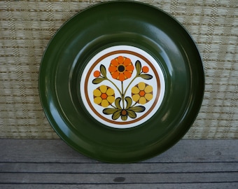 Vintage Lacquerware Appetizer Tray with Tile Detail, Floral Serving Tray, Retro Serving Tray, 70s Kitchen Ware