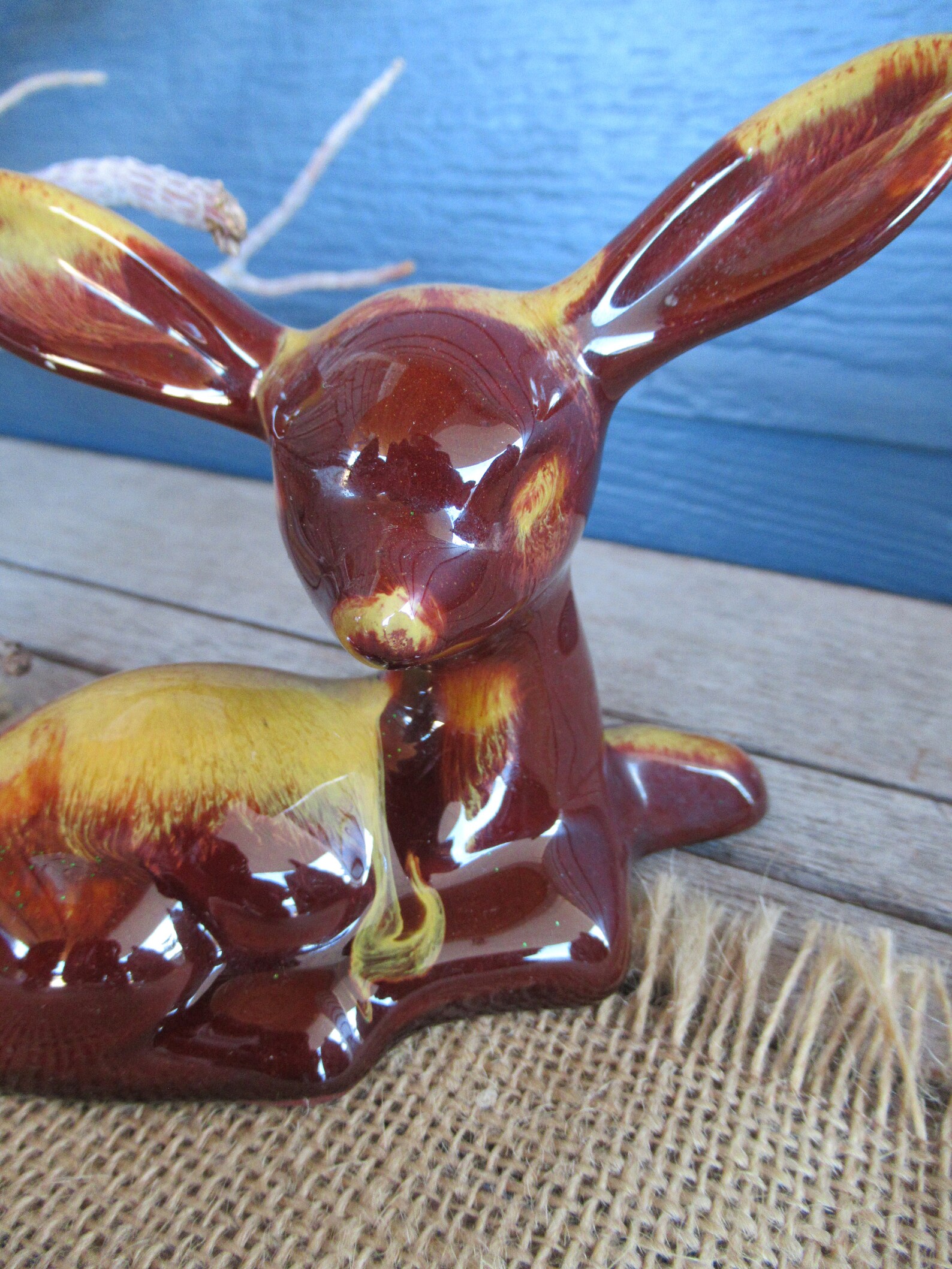Vintage Ceramic Deer Figurine Mid Century Decor Glazed Etsy