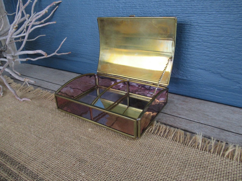 Vintage Glass Santa Display/trinket Box Stained Glass Box Etsy