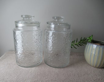 Vintage Glass Storage Jars, Fire King Candy Jar Set, Display Jar, Storage Jar, Pantry Storage