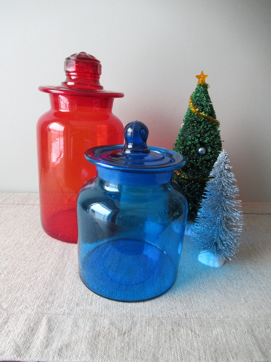 Vintage Coloured Glass Display Jars Blue and Red Glass Jar Etsy