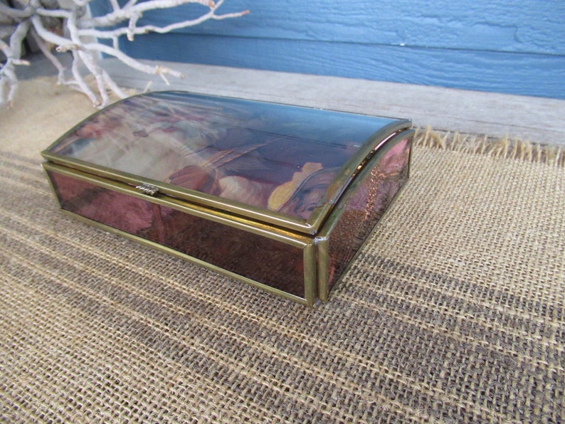 Vintage Glass Santa Display/trinket Box Stained Glass Box Etsy