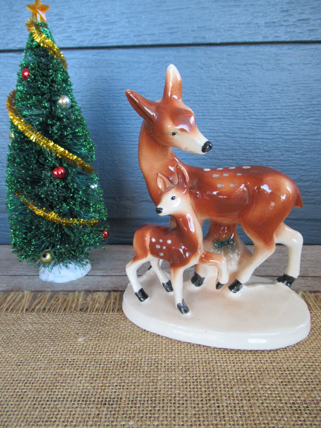 Vintage Ceramic Deer and Fawn Figurine Deer Decor Holiday Etsy
